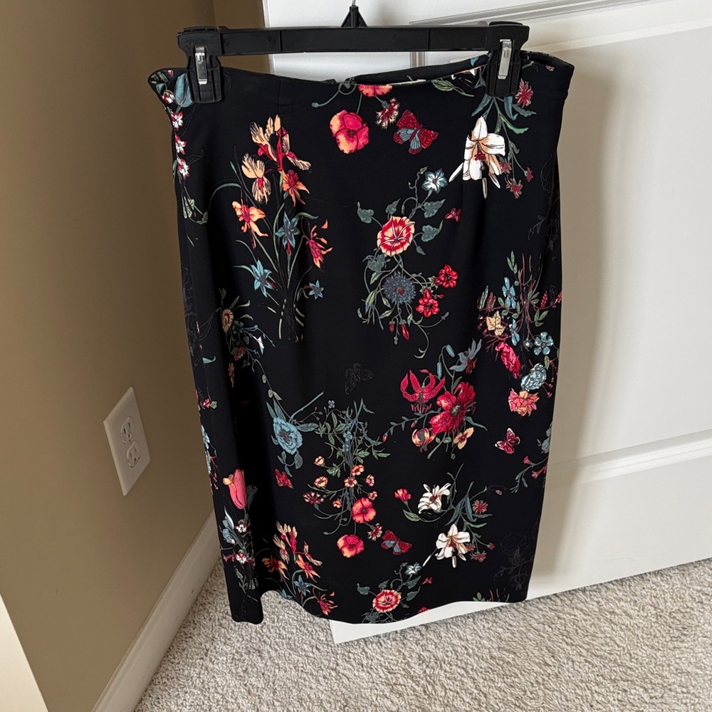 Rebecca Taylor Black Floral Pencil Skirt